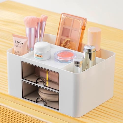 Moikiwi Desk Organizer with 2 Drawers, Pencil Pen Holder for Desk, Cute Desk Accessories with Plastic, Office Supplies for Countop, White 6