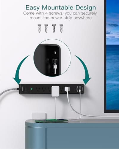 Surge Protector Power Strip - Extension Cord with Addtam 6 AC Outlets 4 USB (2 USB-C Ports), 1875W/15A, Flat Plug with Overload Surge Protection, Outlet Extender for Home Office Dorm Room Essentials 6