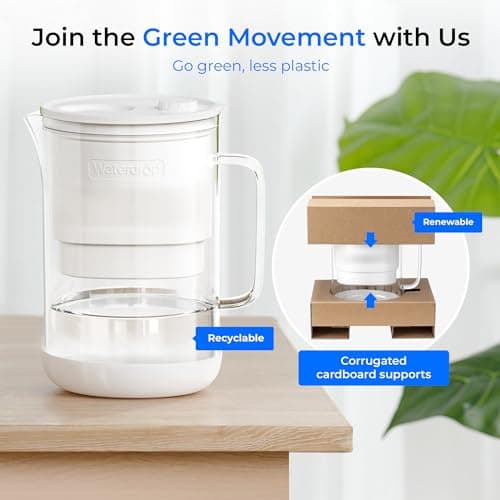 Waterdrop Large Glass Water Filter Pitcher, Eco-Friendly, with 1 NSF 53&42&372 Certified Filter, 10-Cup, Reduces PFOA/PFOS, Chlorine, Cadmium, Copper, Mercury, BPA Free, Easy to Clean, White 6