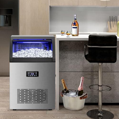 Commercial Ice Maker Machine, 150Lbs/24H with 45Lbs Large Ice Capacity, 55Pcs Clear Ice Cubes Ready in 8-15Mins, Freestanding Stainless Steel Ice Making Machine for Home Party Bar 9