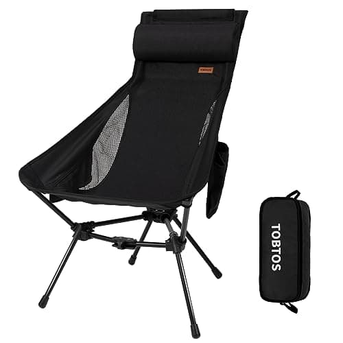 TOBTOS High Back Camping Chair, Lightweight Camping Chair with Headrest, Stable Portable Folding Chair for Outdoor Camp, Hiking, Backpacking(Black)