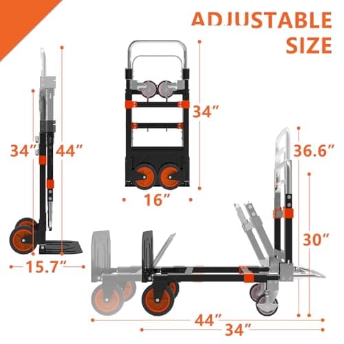 3 in 1 Heavy Duty Folding Hand Truck, Convertible Portable Steel Dolly with Telescopic Handle, Foldable Utility Cart with Rubber Wheels, 500 LBS 7