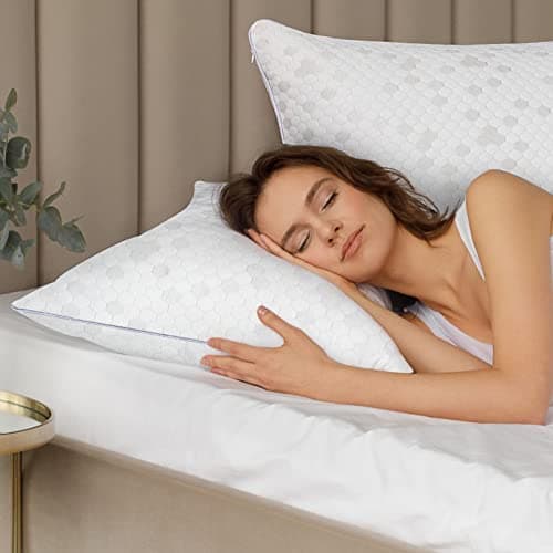 HIMOON Shredded Memory Foam Pillows, Medium Firm Standard Size Pillows 2 Pack,Couples Bed Pillows for Side Back Stomach Sleepers Set of 2 7