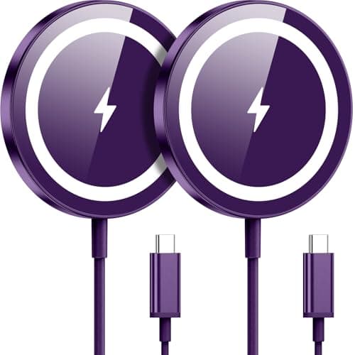 WRVVR for Apple Mag-Safe Charger 2 Pack, Magnetic Wireless Charger for iPhone 17/17 Pro/17 Pro Max/Air/16 15 14 13 12 Pro Max Plus mini,Charging Pad for Airpods Pro 3 2,Strong Magnet, Violet