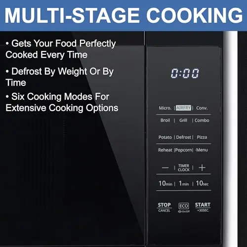 RecPro RV Kitchen Air Fryer & Convection Microwave with Trim Kit | 1.0 Cu. Ft. | 120V | 6 Cooking Modes (Black) 7