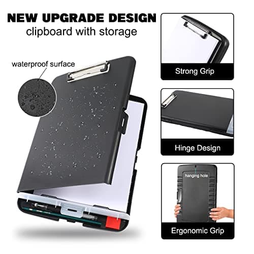 YEAHVIY Clipboard with Storage, Large Capacity Nursing Clipboards with Low Profile Clip, Heavy Duty Plastic Storage 8.5x11 Clip Board with Pen Holder, Side-Opening, A4 Organization Box for Writing 5