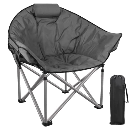 Slendor Oversized Camping Chairs, XL Padded Camp Chair with Pillow, Carry Bag, Side Storage, Portable Outdoor Folding Camping Chair for Sports, Lawn, Garden, NO Heating Function, Support 440Lbs, Grey