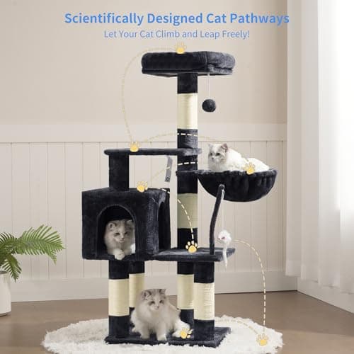 Heybly Cat Tree with Toy, Cat Tower Condo for Indoor Cats, Cat House with Padded Plush Perch, Cozy Hammock and Sisal Scratching Posts, Smoky Gray HCT004SG 7