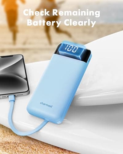 Charmast Portable Charger with Built in Cables, Power Bank with Cords Wires, Slim 10000mAh Travel Battery Pack 6 Outputs 3 Inputs 3A Fast Charging for Samsung Google Pixel LG Moto iPhone iPad 7