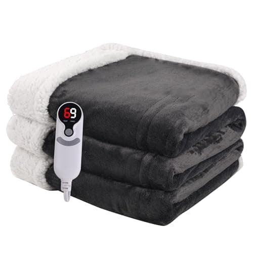 Heated Blanket Electric Blanket Full Size 72''x84'' with 9 Heating Levels, 1-10 Hour Auto Shut Off, Machine Washable, Flannel & Sherpa Soft Warming Blanket for Couch, Bed, Office - Dark Grey