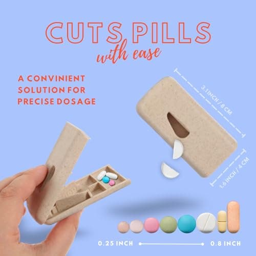 Moisture Proof Pocket Pharmacy with Labels, Pill Pockets to Hold Pills, Vitamins, Travel Medicine Organizer, Pill Cutter Pill Splitter for Small Pills Stainless Steel Blade (Beige) 6