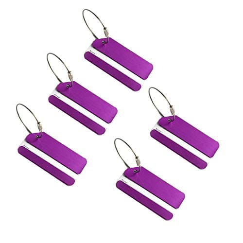 Aluminum Luggage Tags, Luggage Tag Travel Tags for Luggage ID Bag Baggage Suitcase Tag (Purple 5PC)