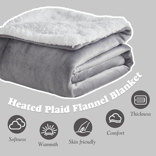 ACCU-WARMTH Heated Blanket Throw Size - Fast Warming with 6 Heat Settings & 4 Hours Auto-Off, Electric Throw Blanket for Couch, 50"x60", Grey 4