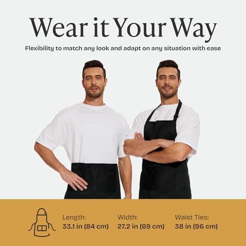 Will Well Chef Apron for Men and Women - 33" x 27" Large with 38" Waist Ties for a Comfy and Snug Fit, Durable and Lightweight, with 2 Spacious Pockets for Your Cooking Essentials - 1-Pack, Black 7