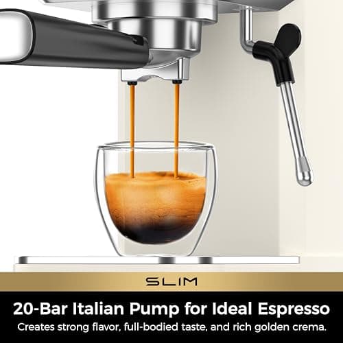 CHULUX Slim Espresso Machine with Milk Frother, 20 Bar Professional Italian Pump Espresso Coffee Machine for Home Cappuccino & Latte Maker, Stainless Steel, Creamy 2
