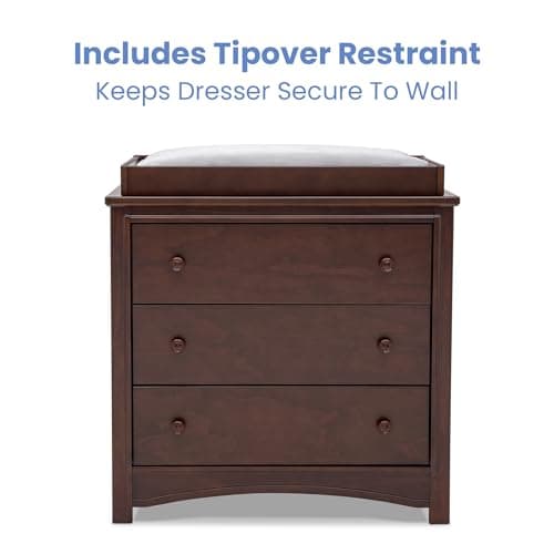 Delta Children Perry 3 Drawer Dresser with Changing Top and Interlocking Drawers, Walnut Espresso 8