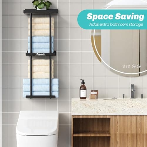 Towel Racks for Bathroom - Bathroom Towel Storage Rack Wall Mounted, Black Wall Towel Holder for Rolled Towels 5