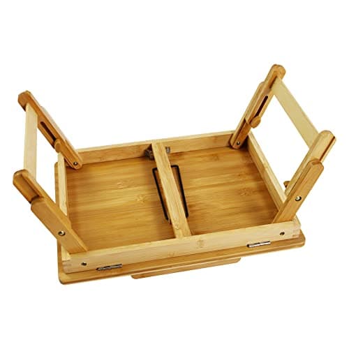 WKWKER Bamboo Laptop Desk with Folding Legs Tilting Surface Workstation Table Adjustable Laptop Stand Bed Tray for tv Sofa Study Computer Ipad Book (Natural) 6