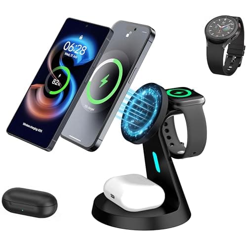 𝟐𝟎𝟐𝟔 𝐍𝐞𝐰 Magnetic Wireless Charger for Samsung & Apple Devices, 3 in 1 Charging Station Magnetic Charger Stand simultaneously Compatible with Samsung and Apple Series Black