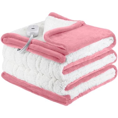 ESTINGO Electric Blanket Heated Blanket Twin Size, 62"x84" Electric Heated Blanket with 10 Hours Auto Off & 5 Heating Levels and Super Cozy Soft Sherpa for Couch & Bed, Machine Washable, Light Pink