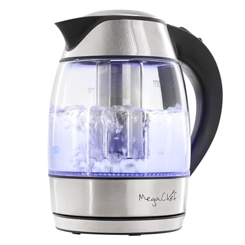 MegaChef Electric Watter Boiler/Tea Kettle (Glass, Silver, 1.8 Liter)