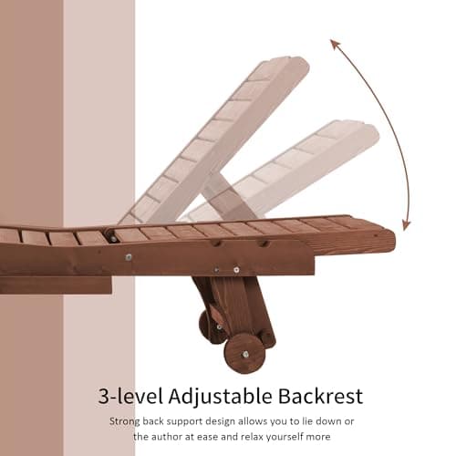 Outsunny Chaise Lounge Chair Outdoor Wooden Pool Lounge Chair with 3-Level Adjustable Backrest, Built-in Table and Rolling Wheels, Sun Tanning Chair for Beach Poolside Sunbathing, Brown Red 5