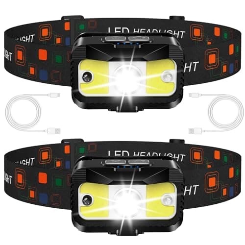 MIOISY Headlamp Rechargeable, Ultra Bright LED Head Lamp Flashlight with White Red Light, 2 Pack Motion Sensor Waterproof Headlight, 8 Modes Lights for Camping Fishing Running