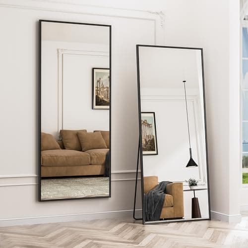 Antok Full Length Mirror, 71"x28" Floor Mirror with Stand, Hanging Mounted Mirrors for Bedroom, Living Room, Cloakroom, Dining Room, Black, Rect 7