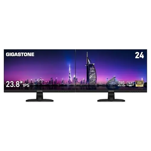 Gigastone 24 inch IPS LED Back Light Monitor 2-Pack 75Hz FHD 1920 x 1080, 178° Wide View Frameless, Dual Monitor, 5ms, Built-in Speakers, Eye Care Technology, Ergonomic Tilt VESA Mount, HDMI VGA