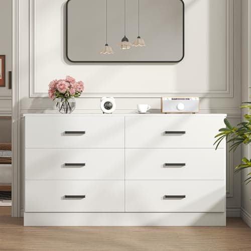 Bigbiglife Wood Dresser for Bedroom, 6 Drawer Double Dresser, Modern Chest of Drawers with Deep Drawers, Large Storage Organizer for Living Room, Closet (White)
