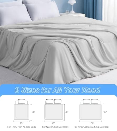 jiaao Cooling Comforter King/Cali King, Double-Sided Cooling Blanket for Hot Sleepers, Soft, Lightweight, Breathable Bedding for Night Sweats, All Season Cooling Comforter, 106"x90", Gray 7