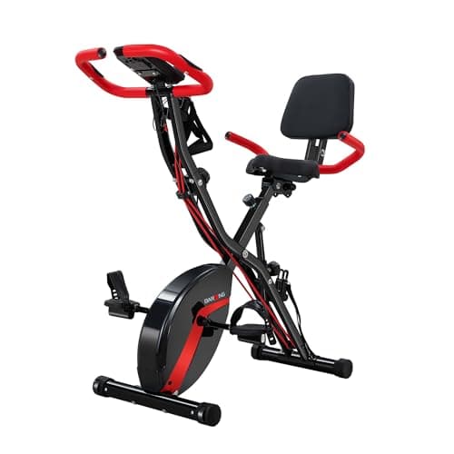 BARWING Stationary Exercise Bike for Home Workout with APP, 5 IN 1 Foldable Indoor Cycling Bike for Seniors, 350LB Capacity, 16-Level Magnetic Resistance, Seat Backrest Adjustments