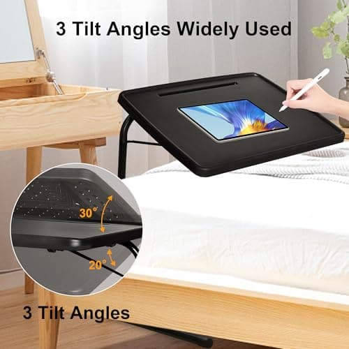 XL Adjustable Folding TV Tray Table, Larger TV Dinner HDPE Plastic Tray Table for for Eating, Adjustable Folding Laptop Table, TV Tray for Laptop, Eating, Drawing, Snacks, etc, Black 5