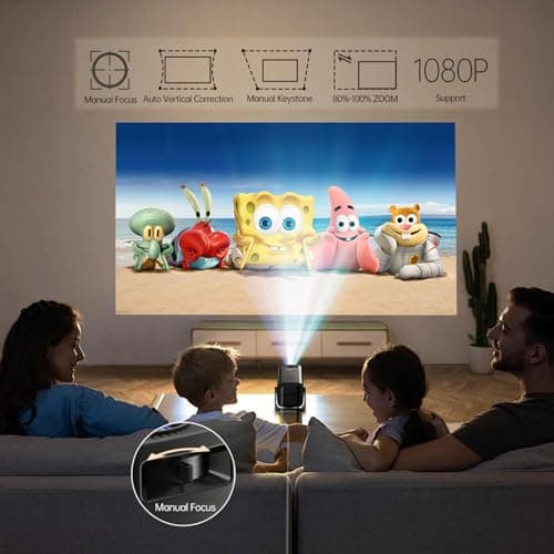 Mini Projector, Full HD 1080P Support Portable Outdoor Movie Projector, Smart Projector Compatible with Smartphone/TV Stick/Laptop/USB/HDMI, Indoor & Outdoor Use 5