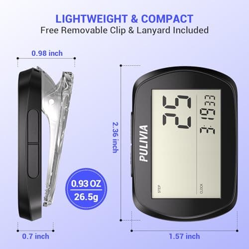PULIVIA Pedometer for Walking 3D Step Counter with Clock, Accurate Portable Pedometer with Clip, Simple Walking Step Counter, Black 6