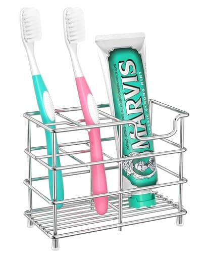 HBlife Toothbrush Holders for Bathroom, 5 Slots Silver Stainless Steel Bathroom Accessories Organizer