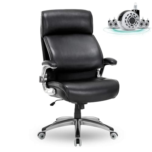 MALOL COLAMY Executive Leather Desk Chair with Ergonomic Lumbar Support, flip-up arms, high Back, 400lb Capacity, Adjustable Features for Home/Office Work and Meetings.