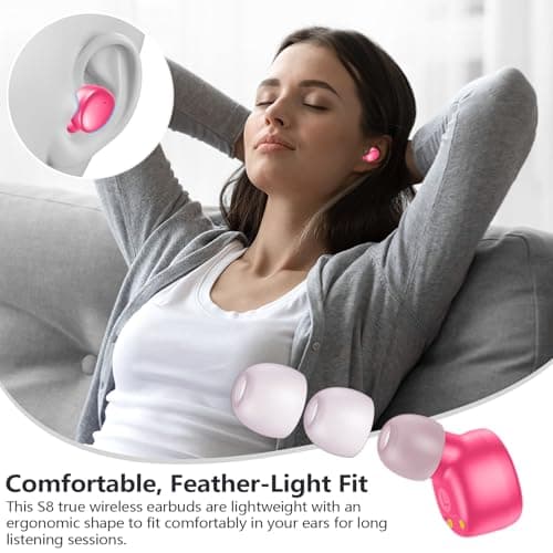 MOZOTER S8 Mini Wireless Earbuds Bluetooth 5.3 in Ear Light-Weight Headphones,60Hrs Playtime Ear Buds with Charging Case,Bluetooth Headsets,Premium Sound with Deep Bass for Sport-Rose Pink 5