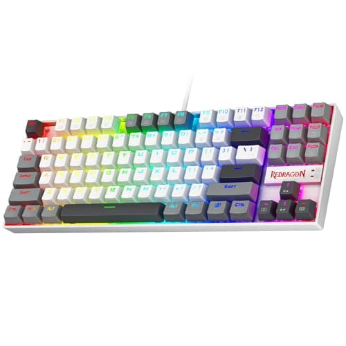 Redragon K552P Mechanical Gaming Keyboard TKL with 18 Backlight Modes, Hot-Swappable Red Switches, 87-Key Compact Ergonomic Design, N-Key Rollover & Software Programmable Macro - RGB, White Grey