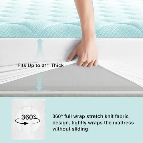Novilla Cooling Mattress Topper Full Size,Mattress Pad with Deep Pocket for 8-21" Mattress,Soft Mattress Cover for Back Pain Relief,3D+7D Down Alternative Bed Topper for Hot Sleepers 7