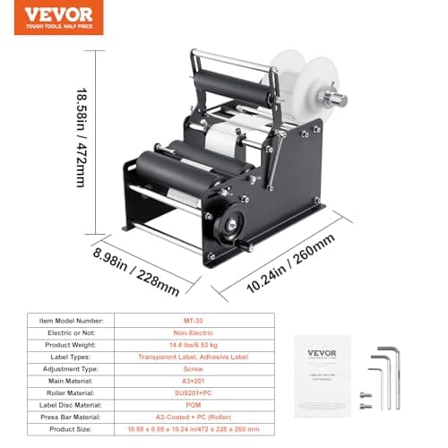 VEVOR Manual Round Labeling Machine, 15-20pcs/min, Applicator for Round Bottles, Adjustable for 0.78-4.72 inch Diameter (with Pressing Bar) 7