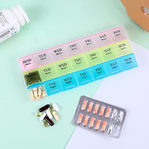 Large Weekly Pill Organizer 3 Times A Day, Moisture-Proof 7 Day Pill Box, Travel Pill Cases Portable for Pills Vitamin Fish Oil Supplements 7