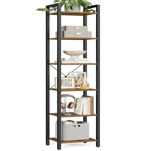 VASAGLE 6-Tier Bookshelf, Bookcase with Steel Frame, Book Shelf for Living Room, Home Office, Study, 11.8 x 15.7 x 73.2 Inches, Industrial Style, Rustic Brown and Ink Black ULLS101B01