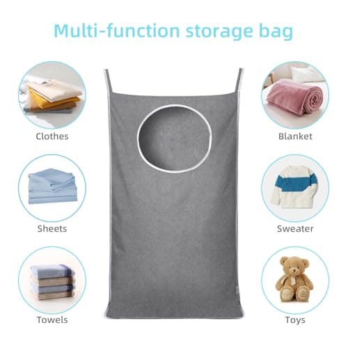 KEEPJOY Hanging Laundry Hamper Bag with 2 Different Types of Hooks, Size 20 x 30 Inch Door Laundry Hamper Storage Bag for Dirty Clothes, Blankets, and Toys (Grey, 1-Pack) 8