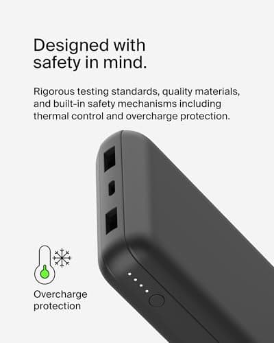 Belkin Portable Charger, USB-C Power Bank 20000 mAh w/ 2 USB-A Ports, 15W w/ Type-A to Type-C Cable - iPhone 17, Air, Pro, Pro Max, AirPods, Apple Watch, Samsung Galaxy S25, Google Pixel 10 - Black 10
