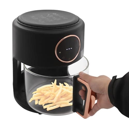 LUNUMAOS Mini Air Fryer, 3.8Qt Glass Air Fryer, 360° Viewable Touch Screen with Digital Display Adjustable Temperature Works Cookware French Fries Chicken Legs (Black)