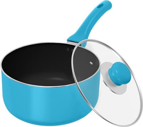 Utopia Kitchen Detachable handle Nonstick Saucepan with Glass Lid, Multipurpose Use for Home, Kitchen or Restaurant (Turquoise)