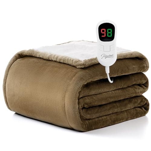 Homemate Electric Heated Blanket Full Size - 72"x84" Heating Blanket Full Size 1/2/4/6/8 Hours Auto-Off 10 Heat Level Over-Heat Protection Flannel Sherpa ETL Certification