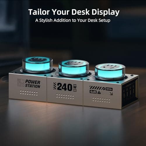 Mfish E-Tank 240W GaN Desktop Power Station, 7-in-1 Charging Hub with 3 AC Outlets & 4 USB-C Ports (Up to 140W PD 3.1), RGB Desk Power Hub for Gaming Setup, Creator Workstation & Home Office 7