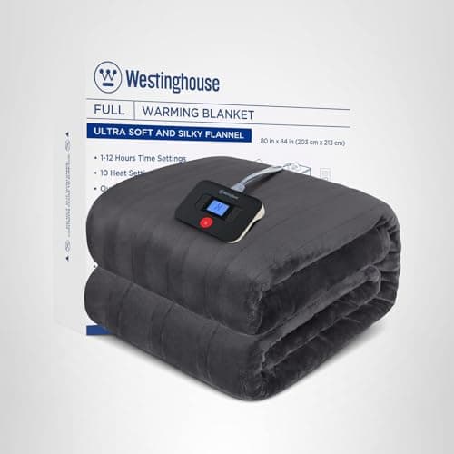 Westinghouse Electric Blanket Full Size, Super Cozy Soft Flannel 80"" x 84"" Heated Blanket with 10 Fast Heating Levels & 1-12 Auto-Off, Machine Washable, ETL&FCC Certification, Charcoal 10